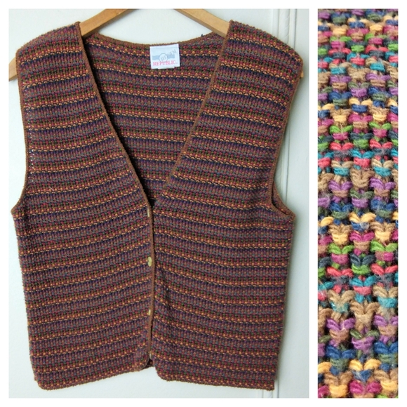Vtg Republic Knit Sweater Vest Button 